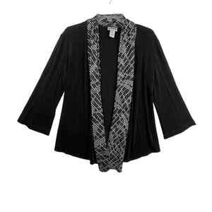 CHICOS TRAVELERS Open Cardigan Womens 1 Black Slinky Knit 3/4 Sleeve